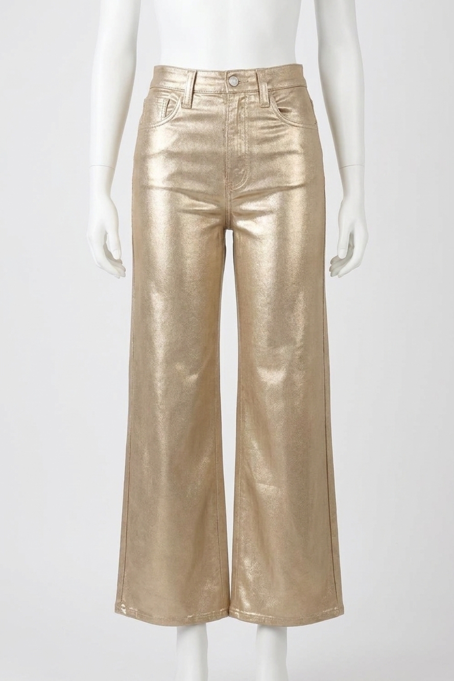NEW JOE'S JEANS mia high-rise wide-leg jeans in gold foil